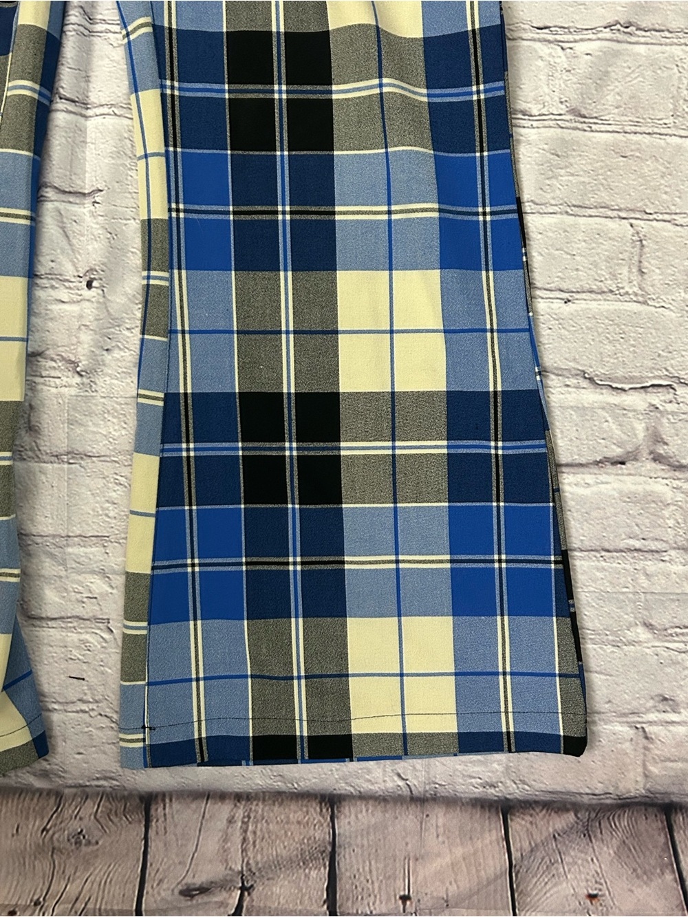 Free People Blue, Black & Cream Plaid Wide-Leg Trousers - Picture 4 of 13